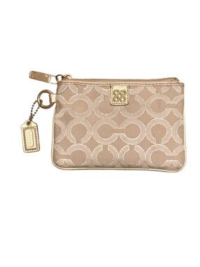 Coach Signature Jacquard Wristlet Pouch Beige Gold